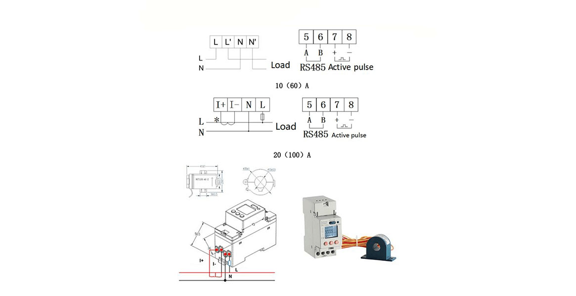 Diagram of ADL100-ET Single Phase Din Rail Energy Meter With CT