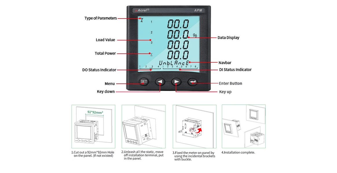 Diagram of APM800 Three Phase Multifunction Power Meter