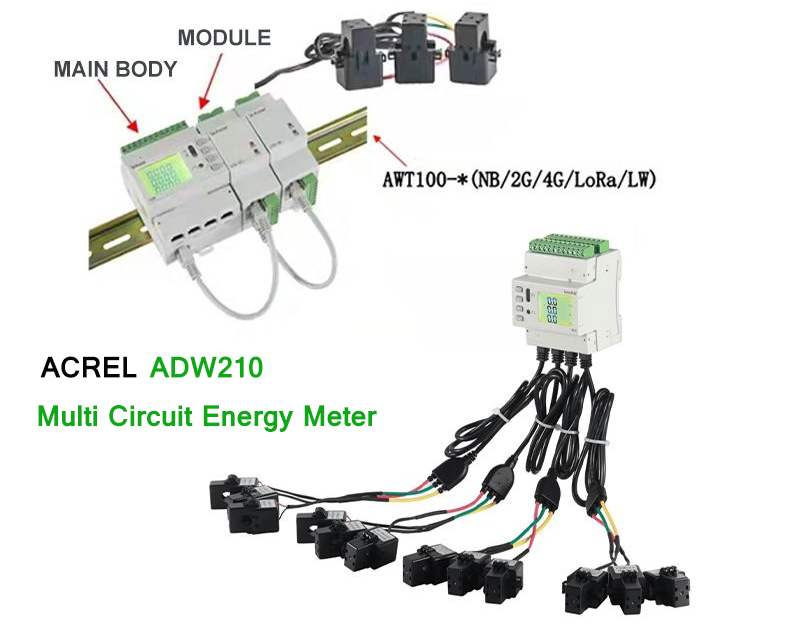 Diagram of ADW210 Wireless Multi-circuit Energy Meter Wifi Smart Energy Meter 3 Phase