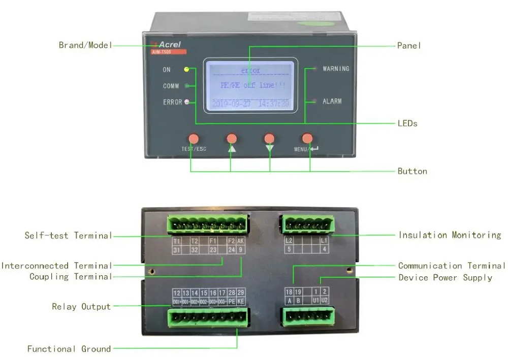 Diagram of AIM-T500 Industrial Insulation Monitoring Device