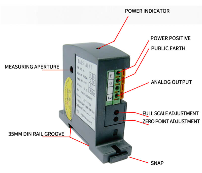 Diagram of BA05-AI / I (V) AC 0-10A Current Transducer