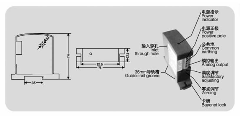 Diagram of BA10-AI / I (V) AC 0-50A Current Transducer