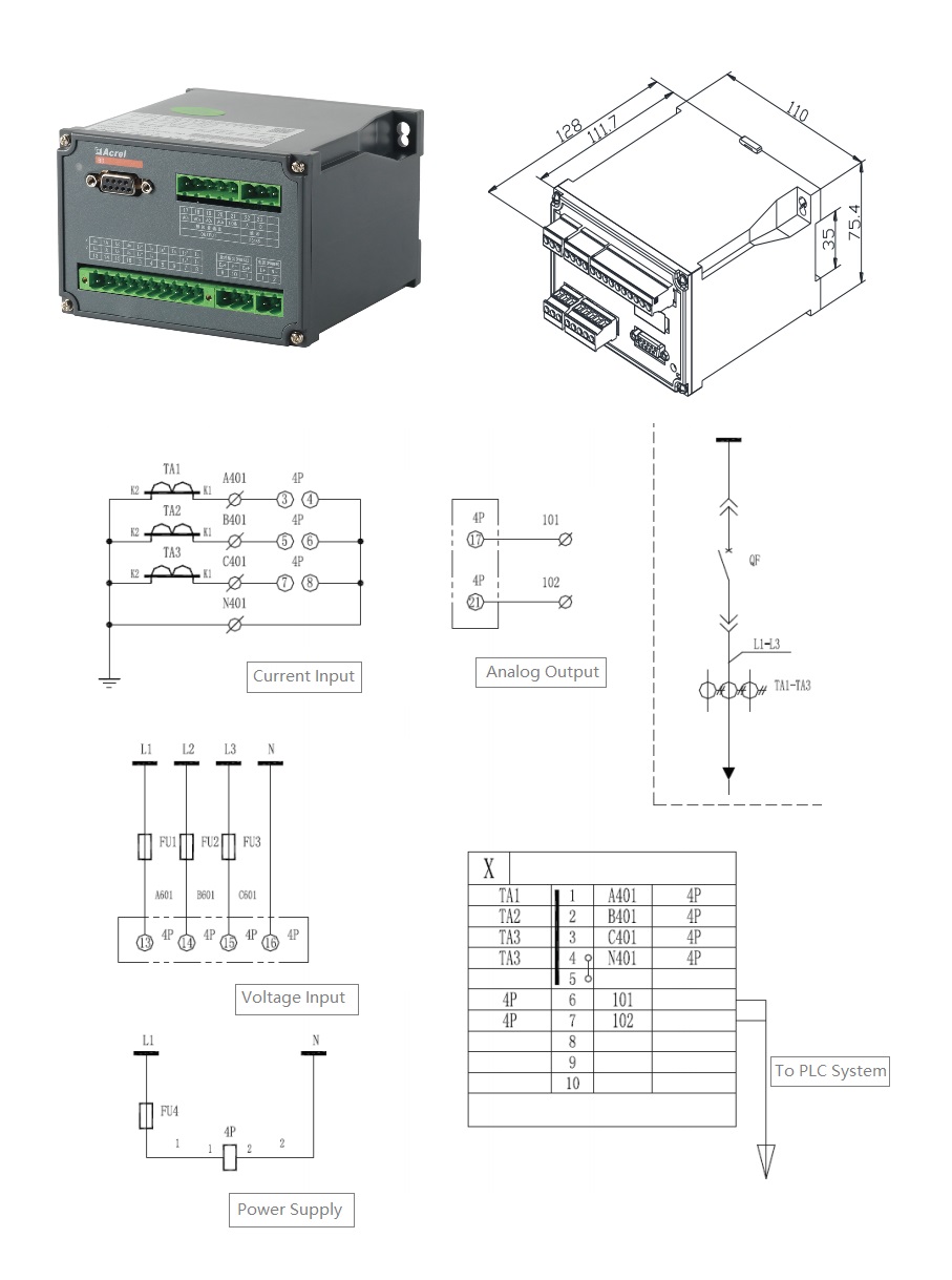 Wiring of BD-3P Three Phase Power Transducer