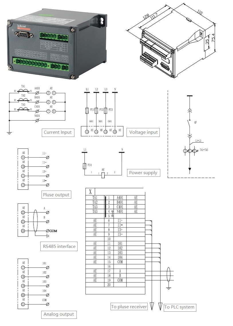 Wiring of BD-4E Three Phase Four Wire Power Transducer