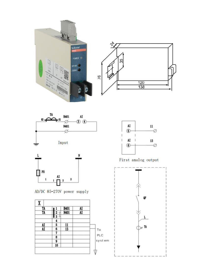 Wiring of BD-AI Single Phase Current Transducer