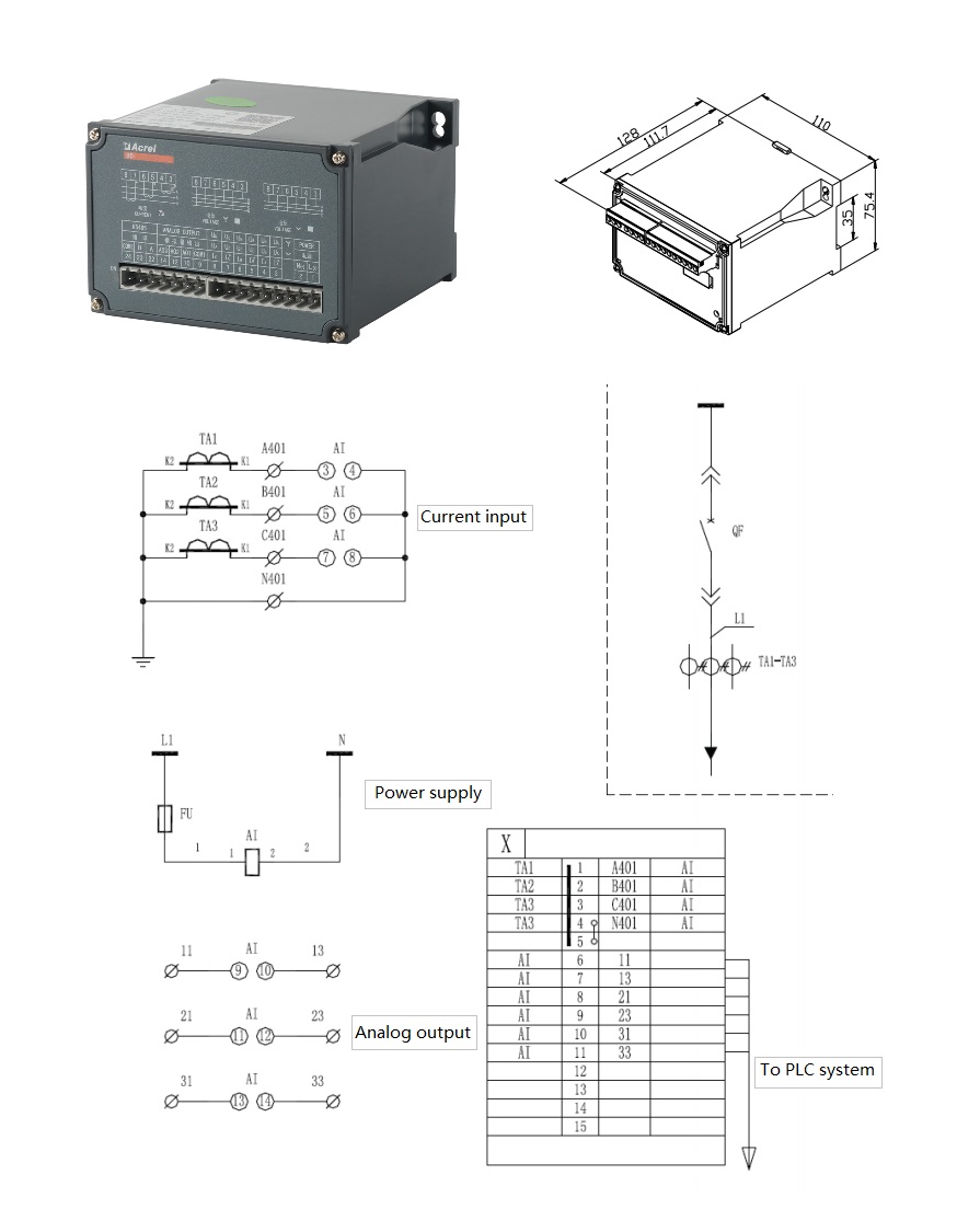 Wiring of BD-3I3 Three Phase Current Transducer