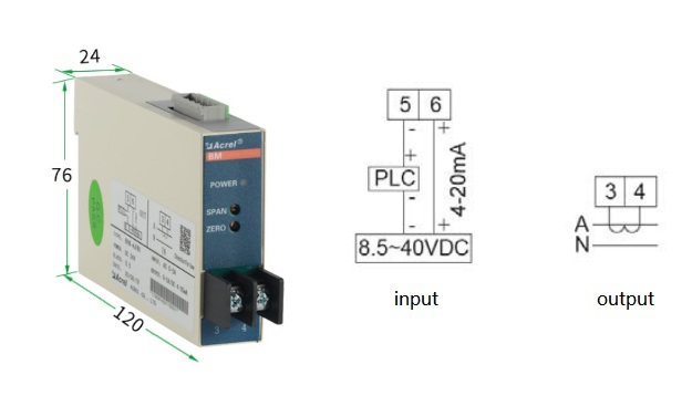 Wiring of BM-AI/IS AC Current Input Analog Signal Isolator