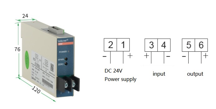 Wiring of BM-DV/I DC Voltage Input Analog Signal Isolator