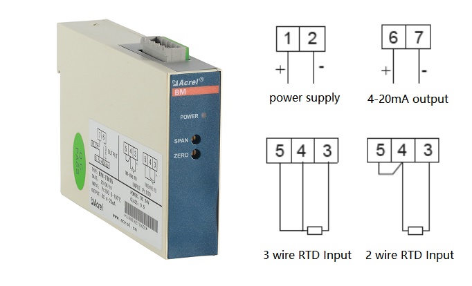 Wiring of BM-TR / I PT100 Input Analog Signal Isolator