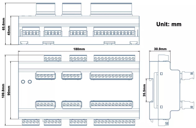 Dimension of AMC16Z-FAK48 Multi Channel Din Rail AC Power Meter