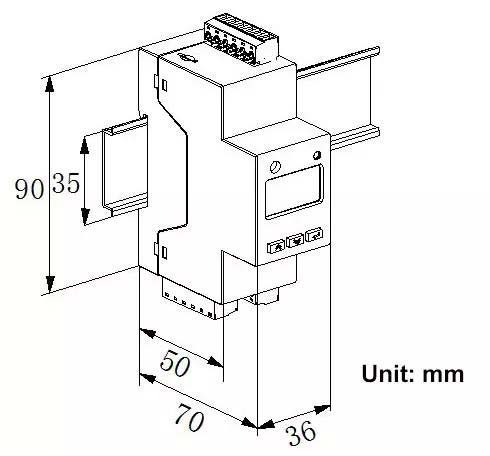 Dimension of ADW310 Single Phase IOT Energy Meter