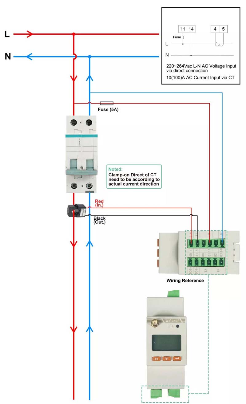 Wiring of ADW310 Single Phase IOT Energy Meter