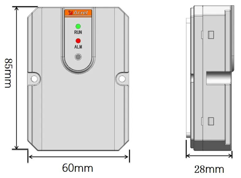 Dimension and Display of Acrel ABAT100 Series Battery Monitoring Devices