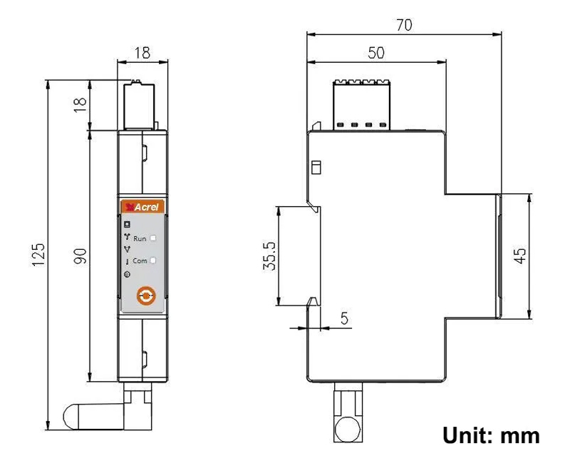 Dimension of Acrel ADL200W Single-Phase Wireless Anti-Backflow Meter Dimension of Acrel ADL200W Single-Phase Wireless Anti-Backflow Meter
