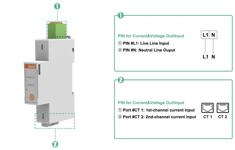 PIN Overview of Acrel ADL200W Single-Phase Wireless Anti-Backflow Meter PIN Overview of Acrel ADL200W Single-Phase Wireless Anti-Backflow Meter