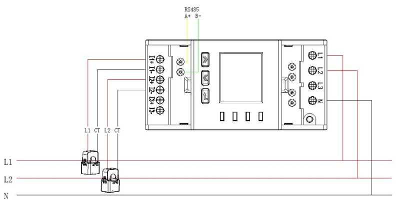 Single-phase Three-wire Connection Through CT